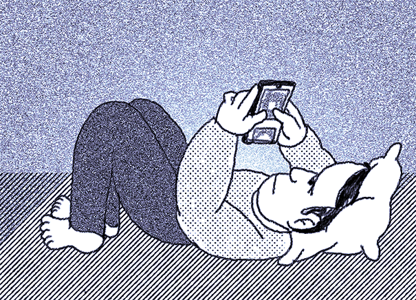 animação de Beatriz Shiro de homem segurando o celular