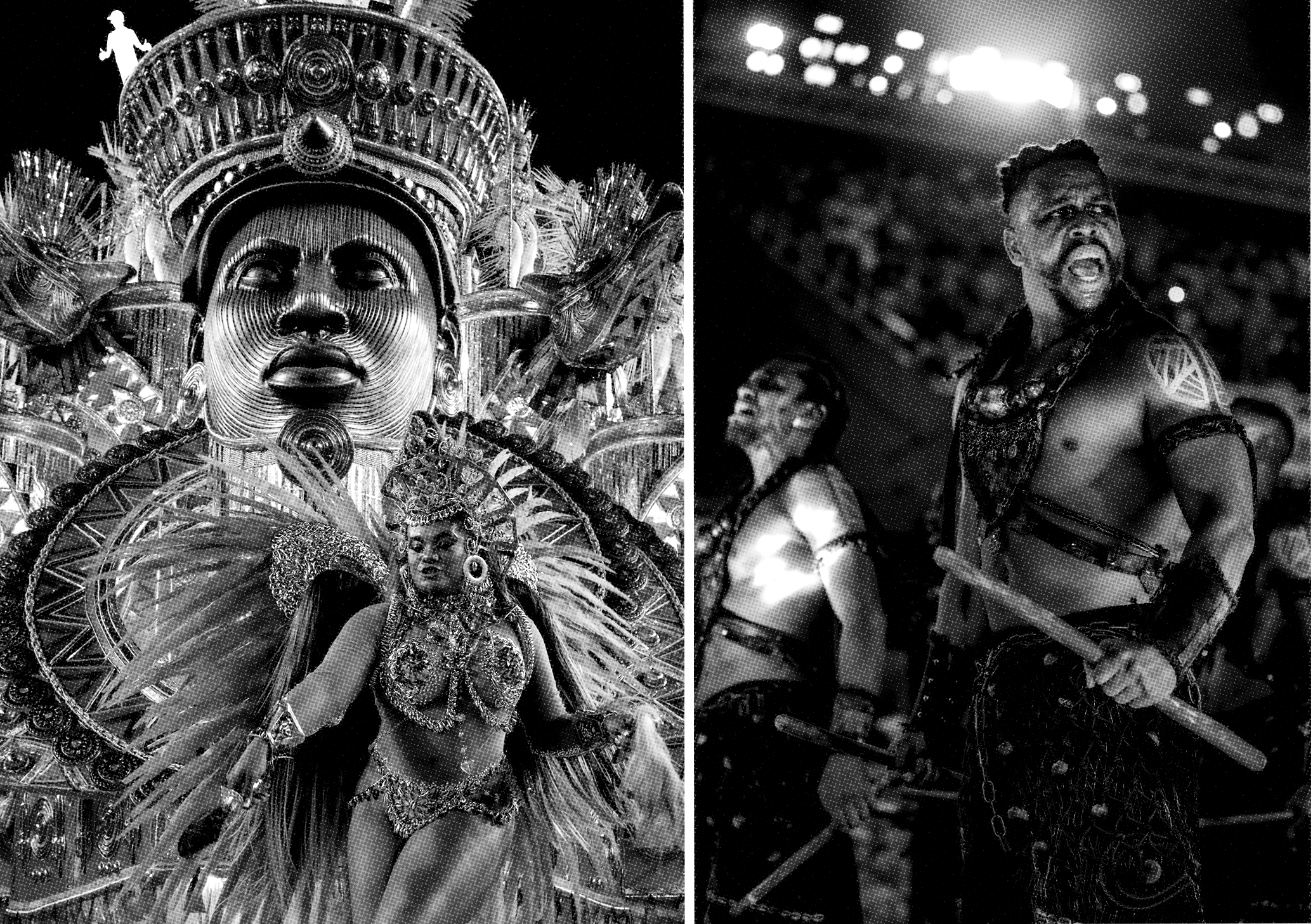 Cenas do desfile da beija-flor com um pequeno vulto branco