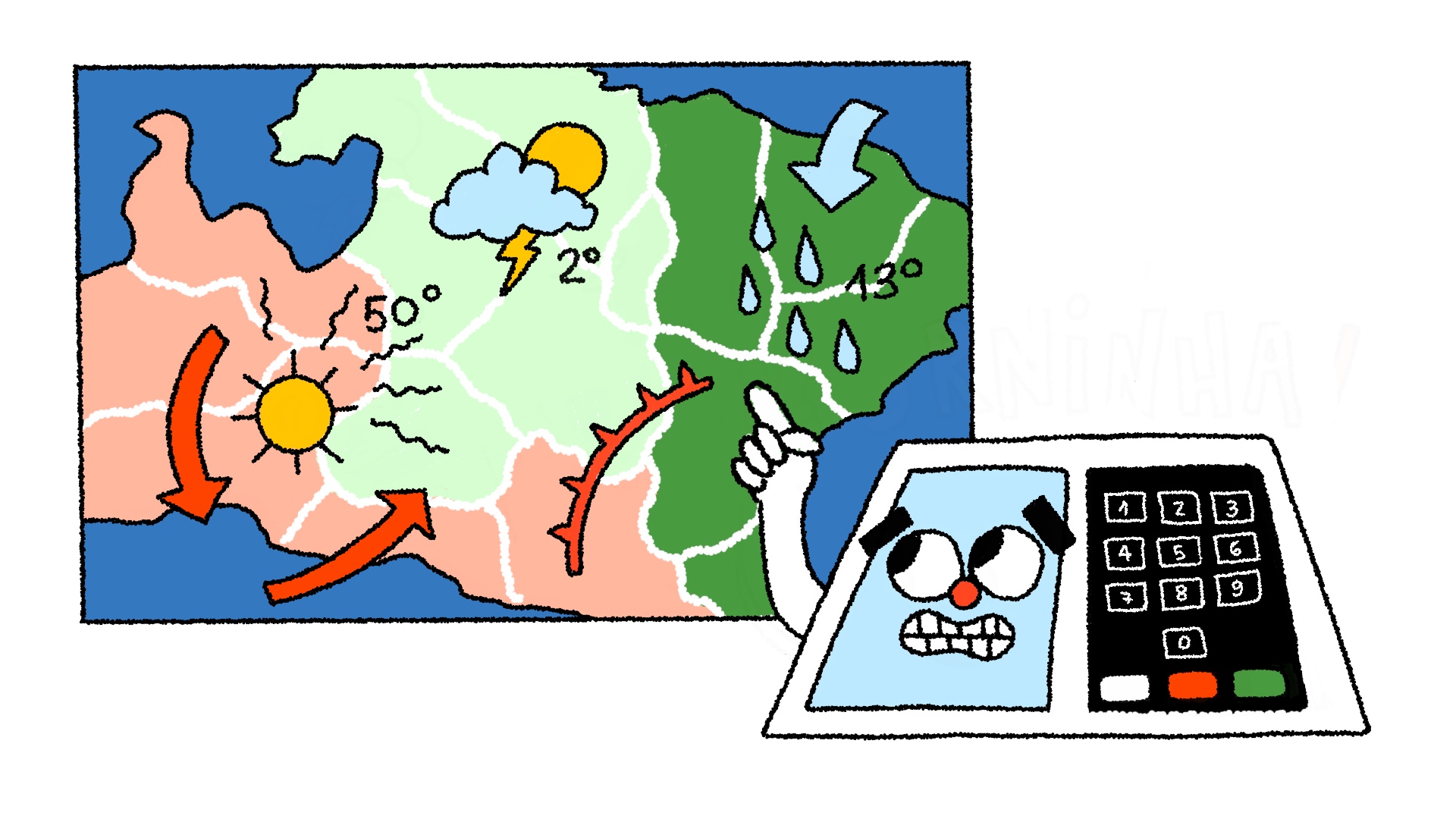 ilustração da urna eletrônica fazendo a previsão do tempo